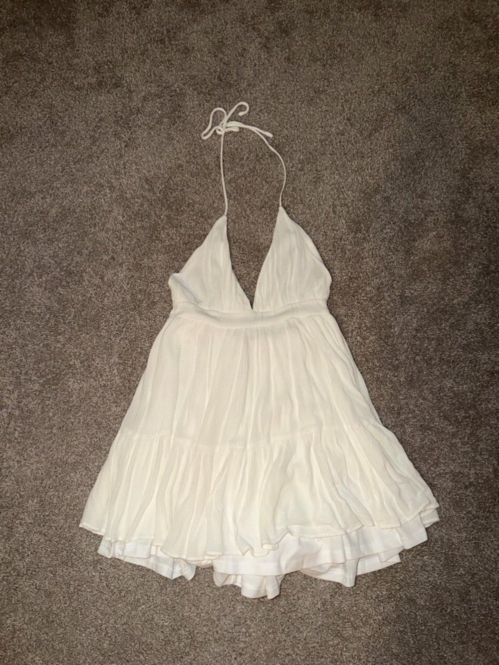 White Halter Tiered Mini Dress